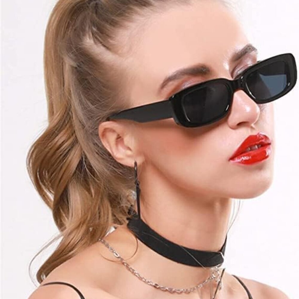 Rectangle Sunglasses for Women Men Vintage Black Retro 90s Fashion Square Frame - Picture 2 of 9
